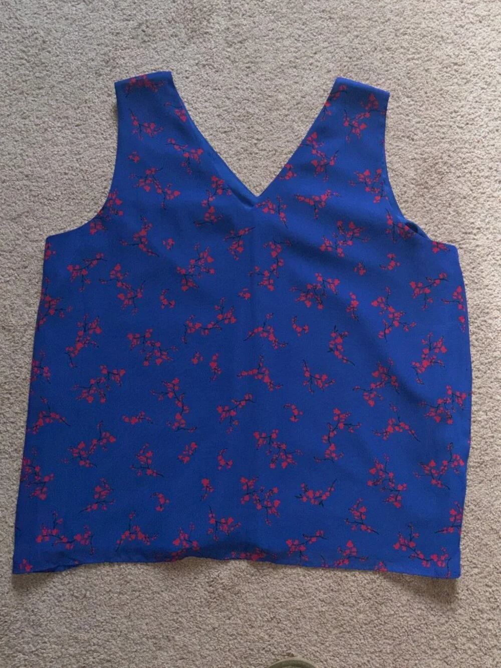 NWOT Ann Taylor Factory Royal Blue Red Floral Sleeveless Top XL - Picture 4 of 6